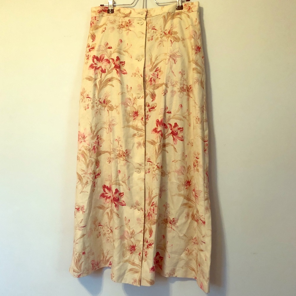 Liz Claiborne vintage linen tan floral maxi skirt